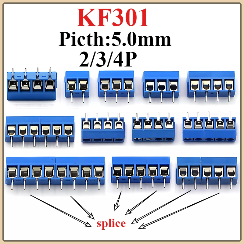 

5/10Pcs KF301-5.0mm 4Pin PCB Mount Screw Spliceable Straight Plug-in Electric Terminal Block Wire Connectors Pitch 5mm KF301-4P