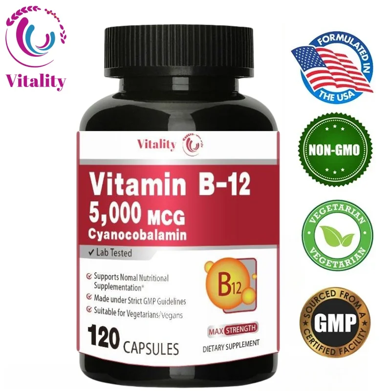 Vitality Vitamin B12-5000 MCG Supplement -Benefits Brain & Heart Function, Supports Memory, Learning, Helps Boost Natural Energy