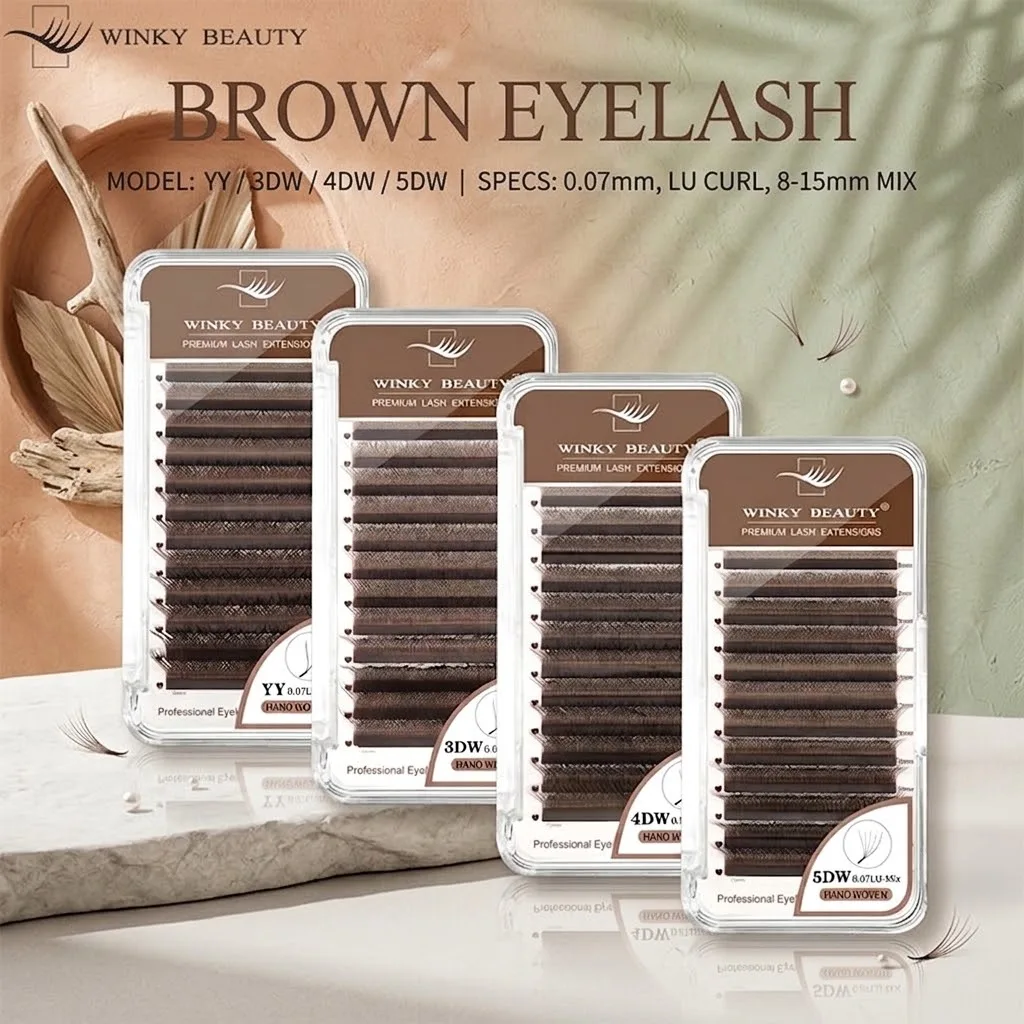 New Black Brown LU Hand Woven Individual Soft W Shaped Fairy Clover 5D YY Premade Volume Fans Two Tip Makeup Y Style Faux Mink