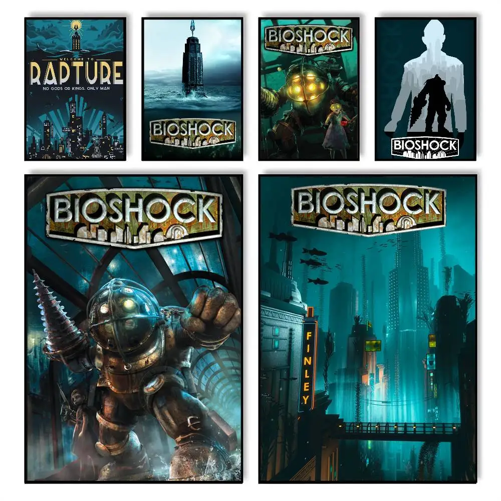 Image of Bioshock Fps Spiel Retro Kraft Poster klebrige Wand wasserdicht Zuhause Wohnzimmer Schlafzimmer Bar ästhetische Dekoration