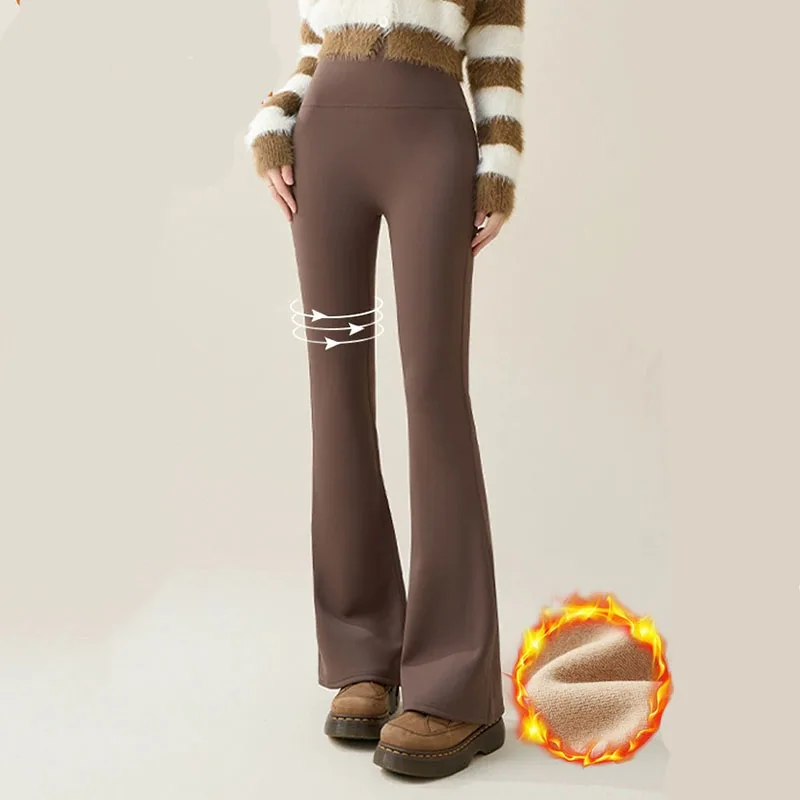 النساء رشاقته المخملية واسعة الساق طماق 2025 جديد شتاء دافئ عالية الخصر القرش السراويل امرأة الكورية مطاطا سليم صالح اليوغا السراويل