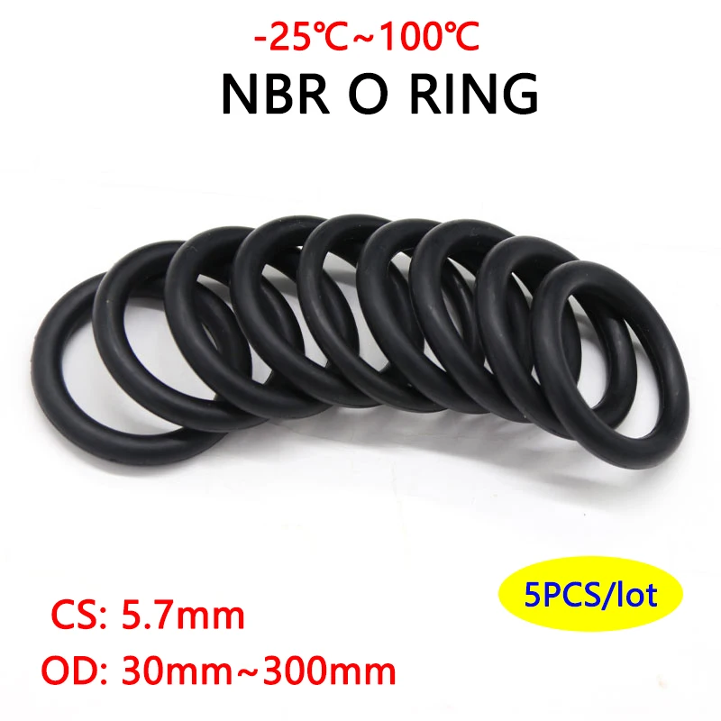 

NBR O Ring Seal Gasket Thickness CS 5.7mm OD 30~300mm Nitrile Butadiene Rubber Spacer Oil Resistance Washer Round Shape Black