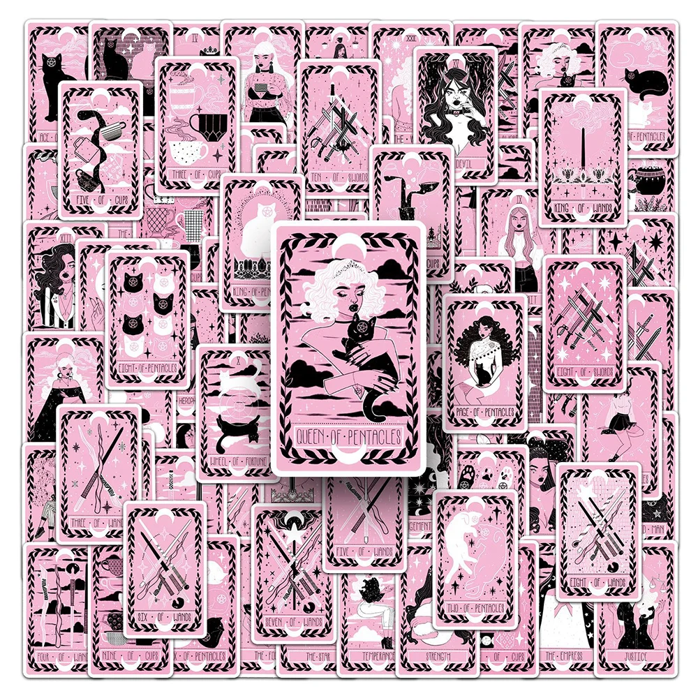 

10/30/78pcs Cartoon Black and Pink Tarot Aesthetic Stickers Decoration DIY Water Bottle Phone Case Notebook Cool Graffiti Decals