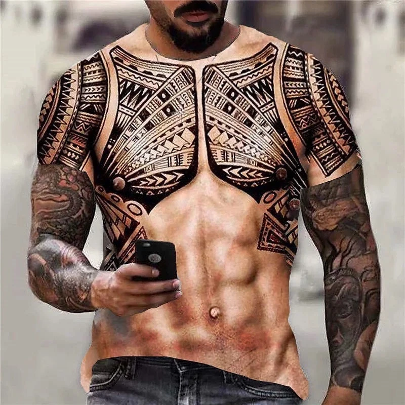 

Classic Vintage 3D Printing Muscle Tattoo Men Graphic Tees Causal Fashion Mens Retro Tshirt Streetwear Harajuku Man Clothing