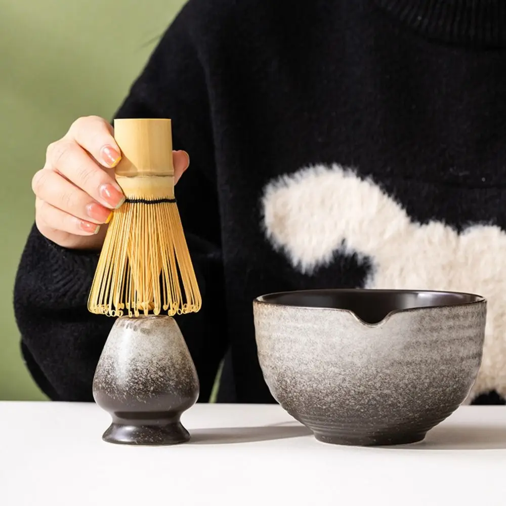 

New Textured Matcha Bowl with Pouring Spout Ceramic Matcha Whisk Holder Gradient Color Reusable Matcha Making Kit Tea Lovers