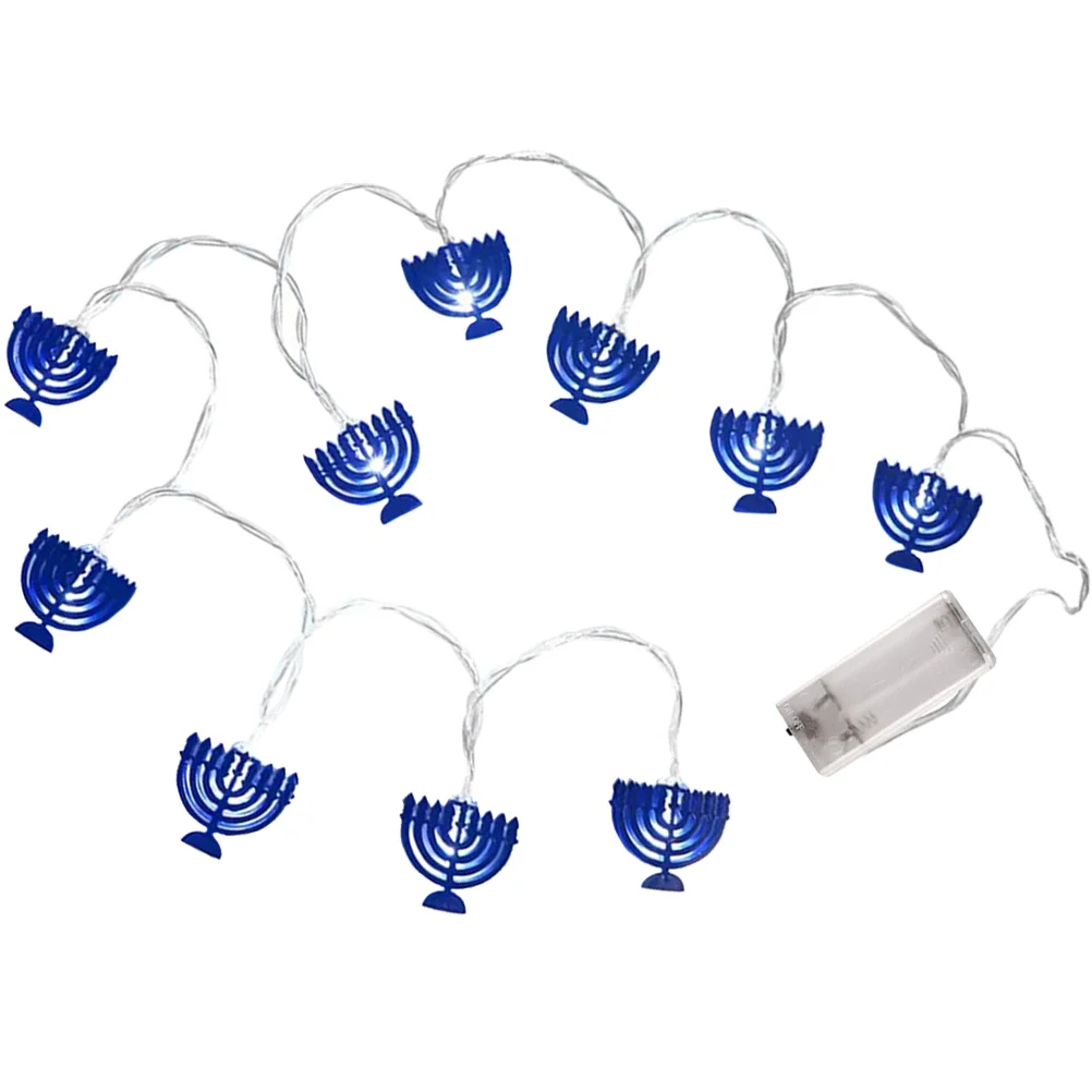 Chanukah Garland Light Nine Candlestick String Lights Holder Hanukkah Decorations Flashing Blue Hannukah Party