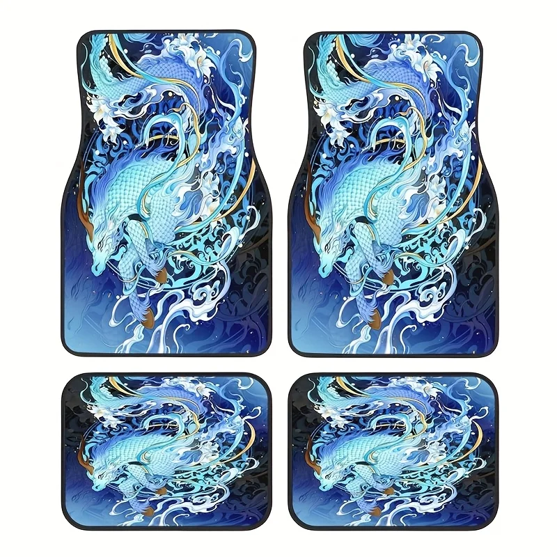 4pcs Cool Mythical Fantasy Creature Dragon Style Pattern Car Rubber Mat | Universal Fit, Suitable For Front And Rear Use In Vehi