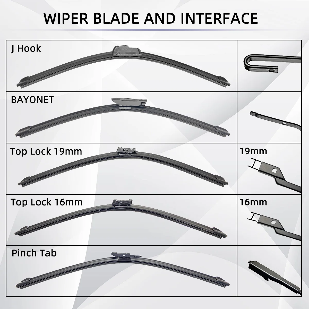 OEM Universal Wiper Blades for Slim Top Lock J Hook Soft Rubber Car Windscreen Wipers Wholesale Auto Replacement Parts