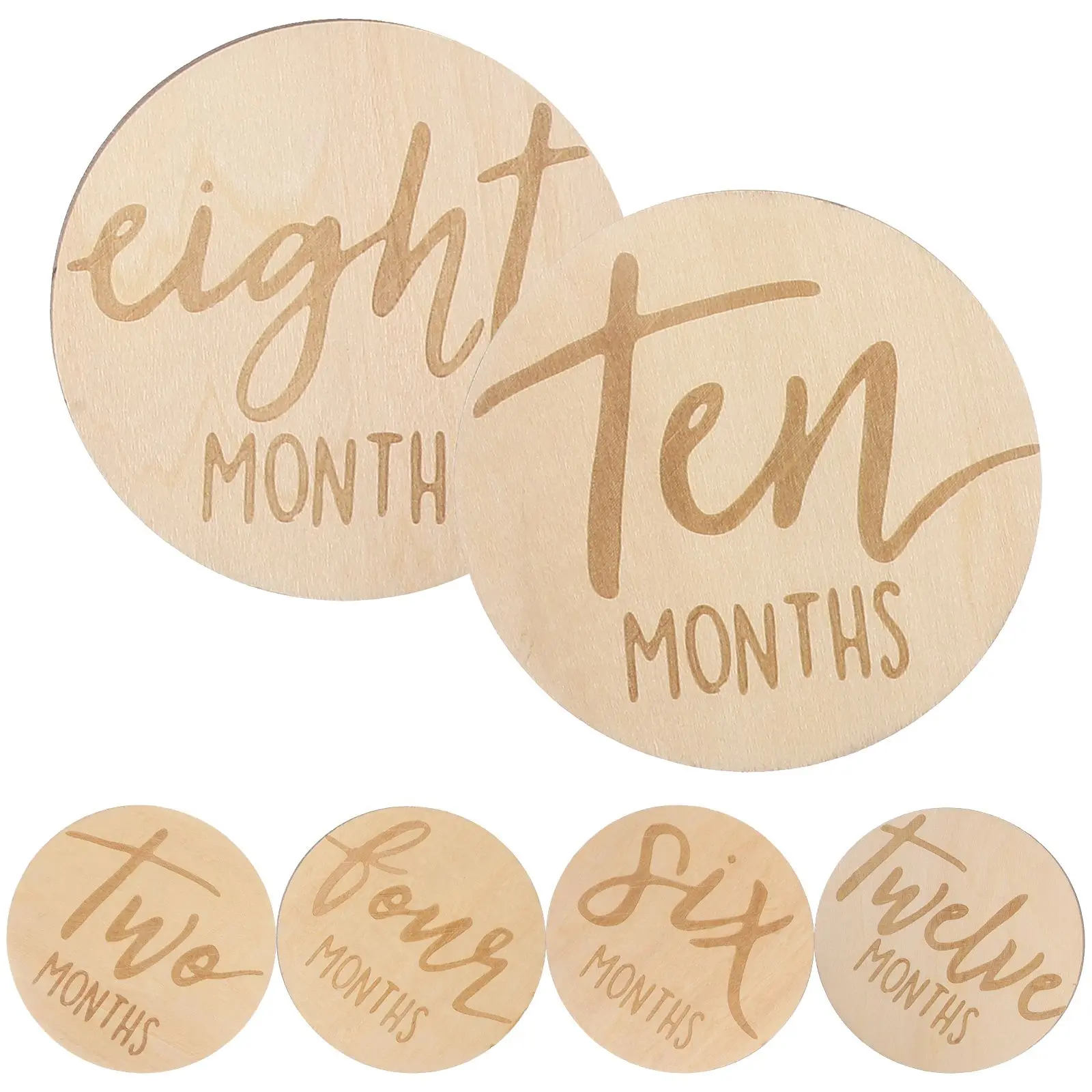 6 Pcs Baby Growth Month Card Wooden Monthly Milestone Sign Double Sided Marker Discs Labels Baby Monthly Milestone Photo Props
