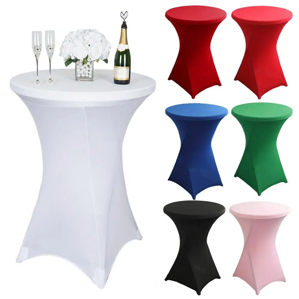 60/80cm Cocktail Table Cover Solid Color High Elastic Oil-Proof Universal Fit Simple Installation Round High Top Table Cloth