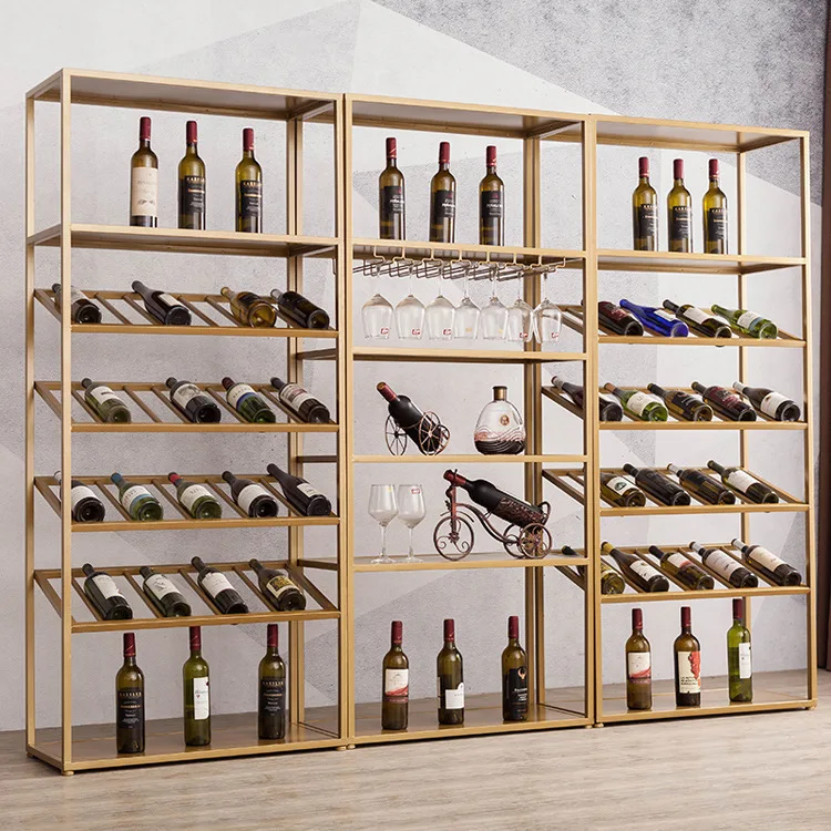 Floor-to-ceiling multi-layer wrought iron wine cabinet bar restaurant storage cup holder wine display cabinet partition