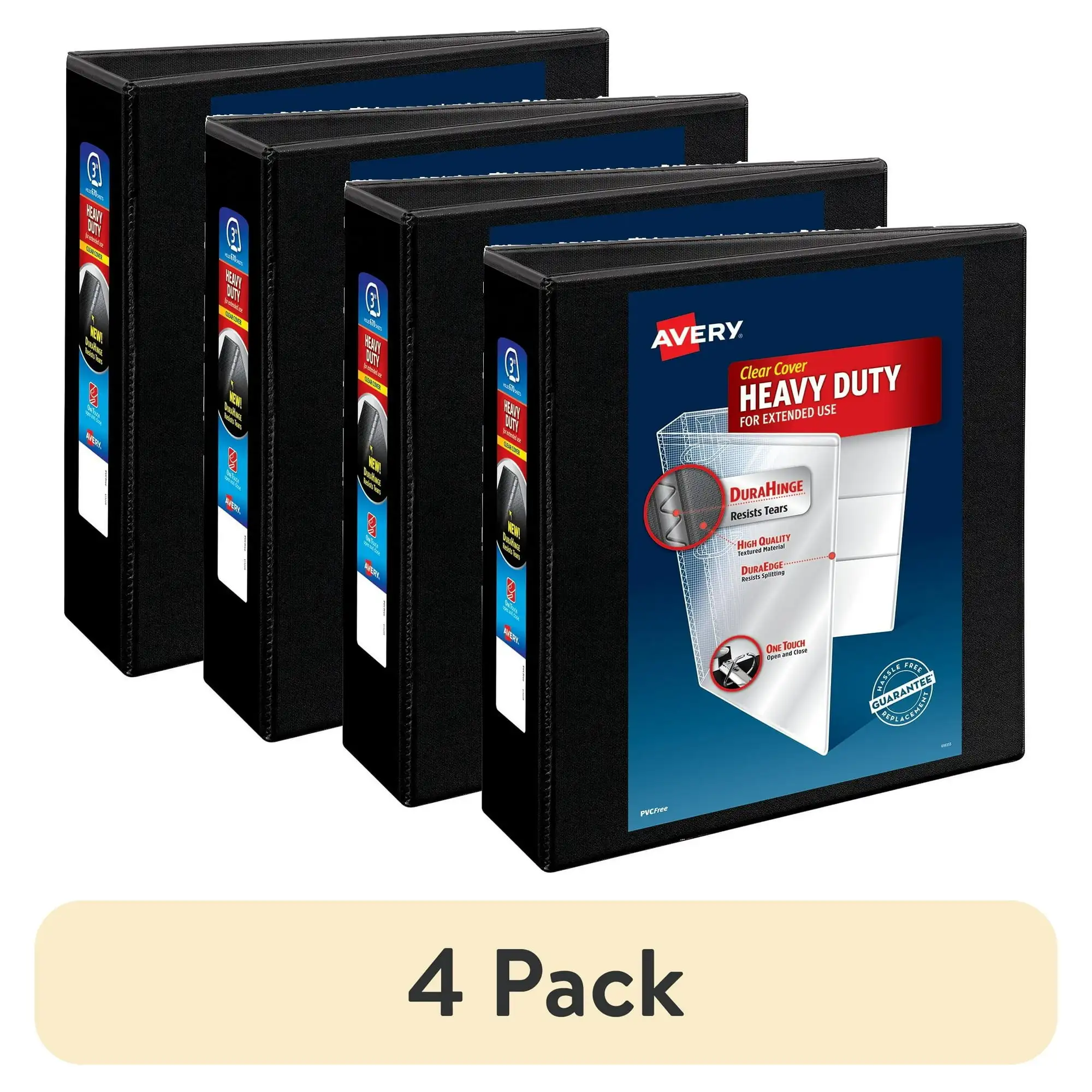 

(4 pack) Avery Heavy Duty View Binder, 3", Black, Slant Ring, One-Touch, 635 Sheet Capacity, 1 Binder