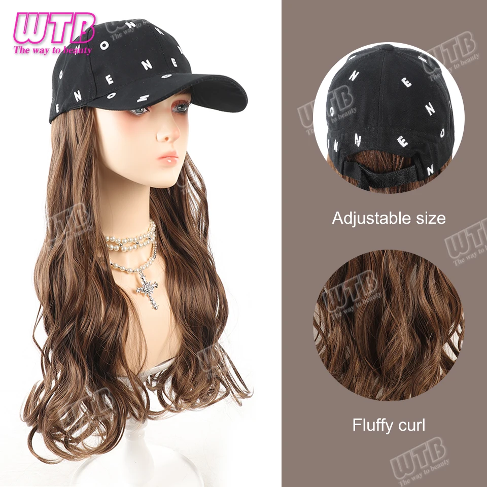 الاصطناعية قبعة بيسبول شعر مستعار الإناث قطعة واحدة قبعة شعر مستعار طويل مجعد يسلط الضوء على شعر مستعار مجعد قبعة الإناث