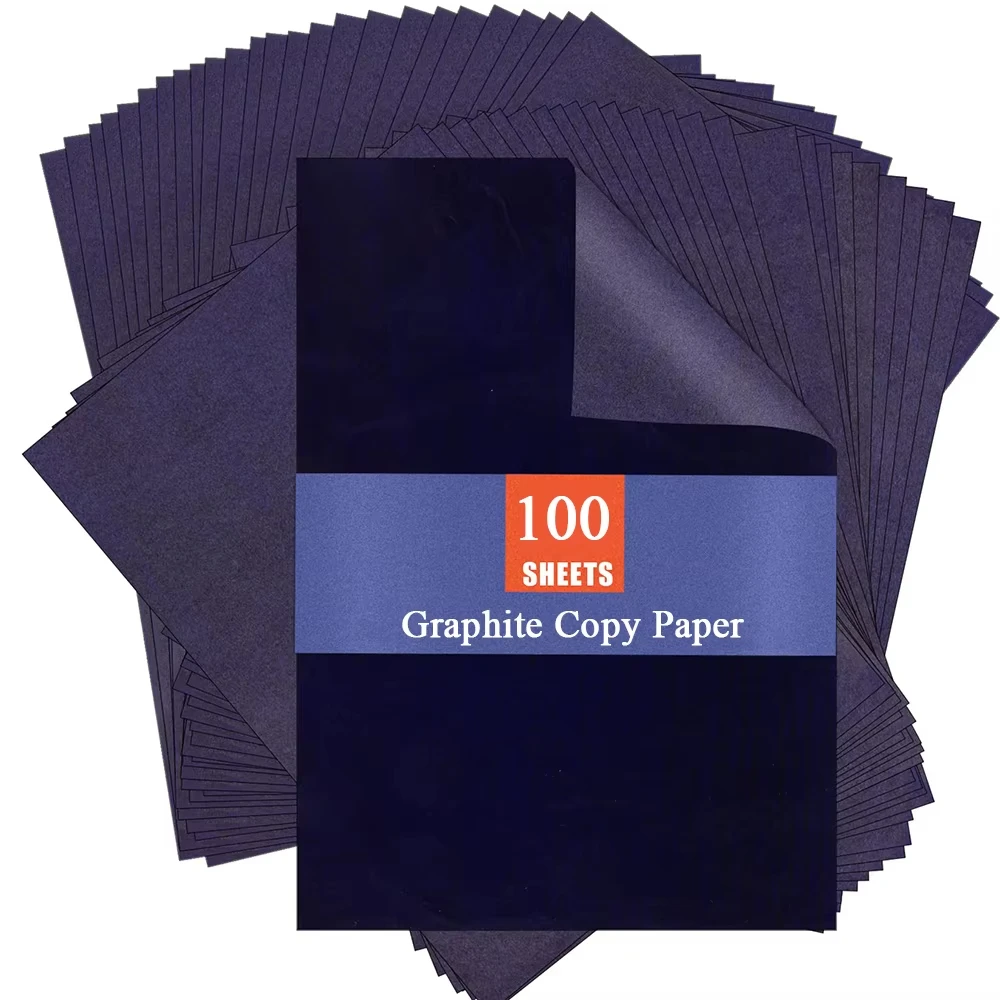 100 Stück A4 Graphit-Transferpapier, Blaue Kopierpapierbögen für Zeichnen, Muster, Skizzen auf Leinwand und Stoff
