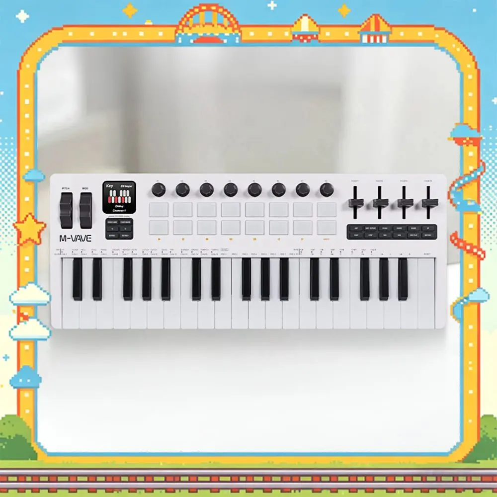 M-VAVE SMK-37 Pro Keyboard Portable 37 Key MIDI Controller​ With Built-in Synth Engine 8 Knobs+16 RGB Pads 37 Key Punching Pad