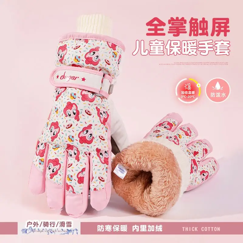 MINISO My Little Pony Kawaii Cartoon Ski Gloves Children Winter Velvet Warm Waterproof Gloves Snow Sports Gloves Christmas Gift