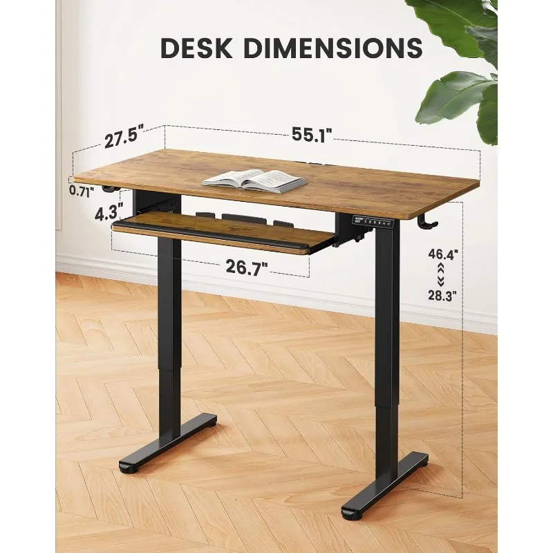 Electric Standing Desk with Keyboard Tray, Adjustable Height Sit Stand Up Desk, Home Office Desk Computer Workstation