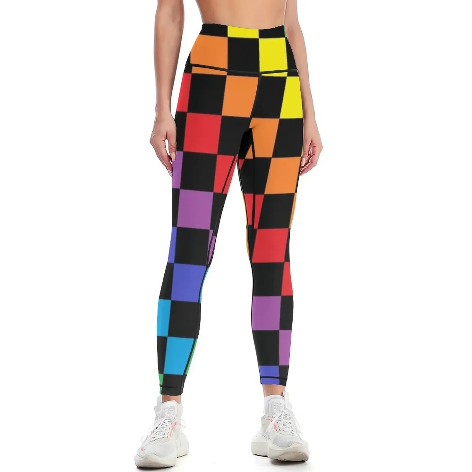 

Checkered Rainbow Black Leggings sports for gym Sports pants woman sports shirts gym joggers for Womens Leggings