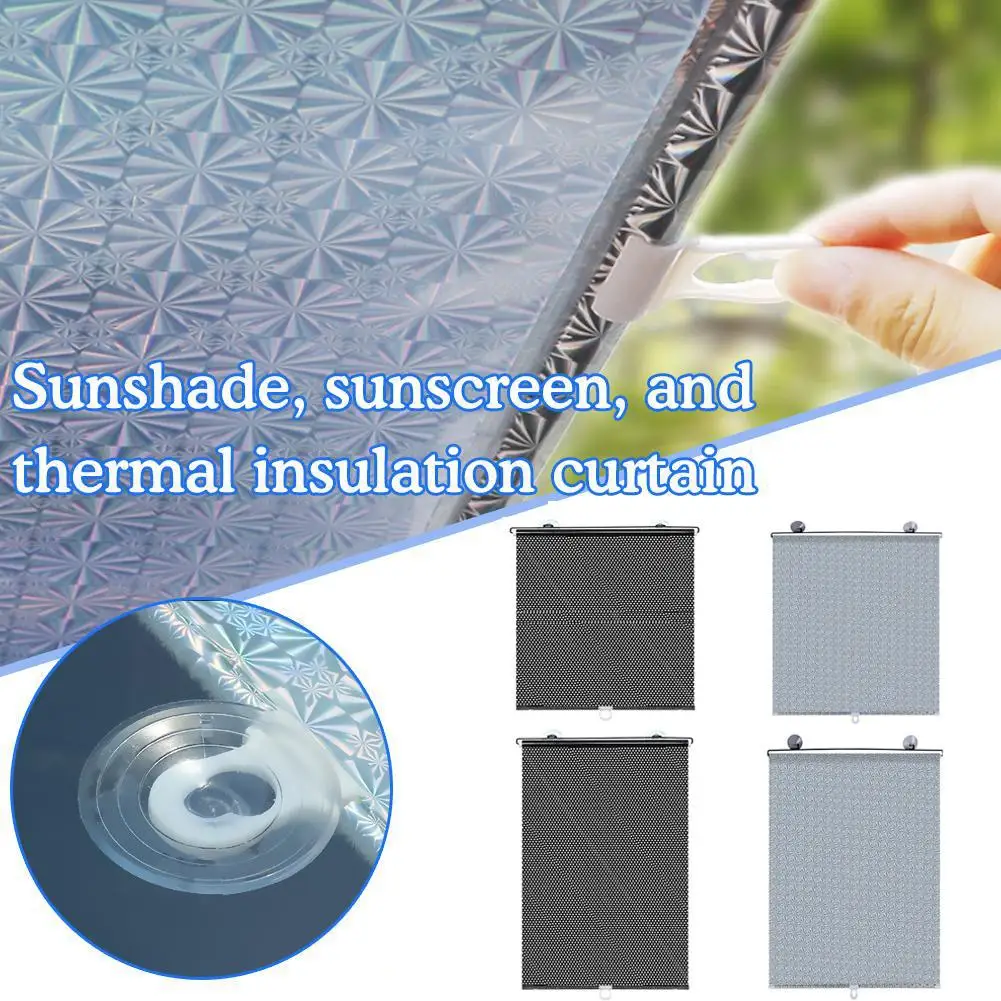 Car Sunshade Heat Insulation Film Retractable Front Sunblock Punch-free Balcony Window Shading Home Screen Roller Kitchen P4N5