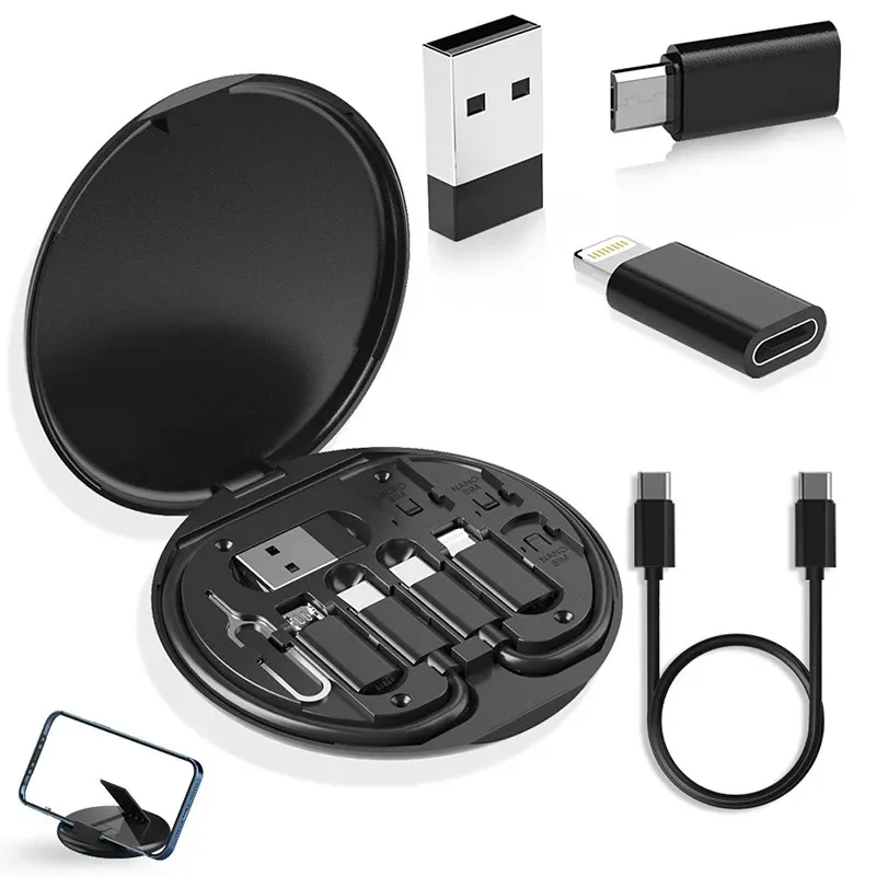 Portable Multi-functional Data Cable Storage Box, 60W Fast Charging Mobile Phone Holder, Charging Cable Set, Multi Head Adapter/