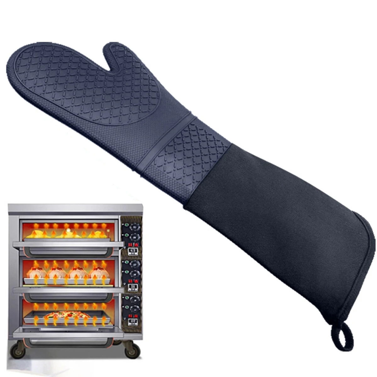 Heat Insulation Gloves Baking Oven Microwave Oven Gloves Extended Wavy Two-finger Silicone And Cotton-bound Silicone