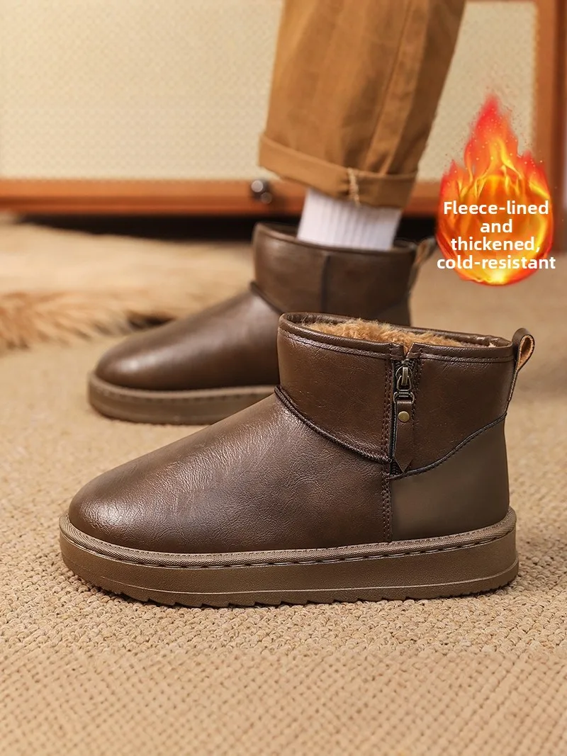 Men's Winter Thickened Fleece Lined Casual Snow Boots Outdoor Anti-slip Cold Resistant High Top Cotton Shoes for Daily Use