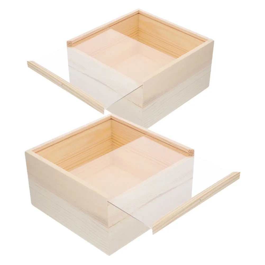 

2 Pcs Acrylic Storage Box Trinket Chest Empty Wooden Boxes Mini Beige Blank Case Unfinished