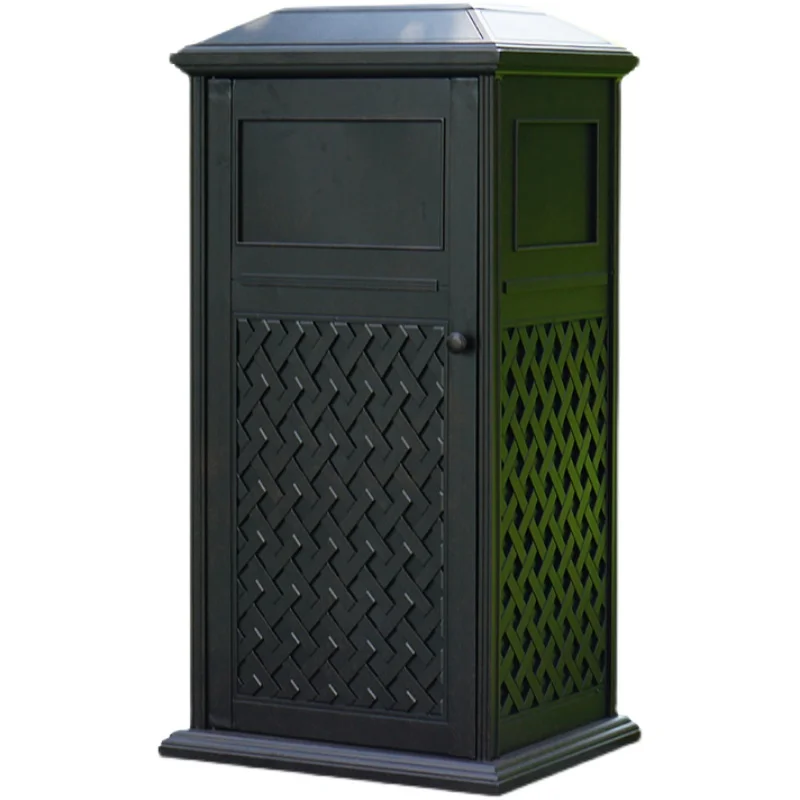 

Outdoor trash can, villa courtyard, sales department, community trash can, black cast aluminum high-end hollow leather box, larg
