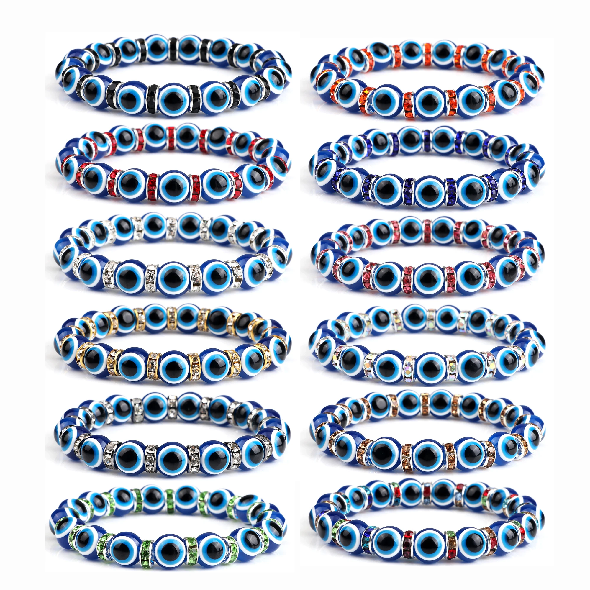 Turkish Evil Eye Bracelets for Men Women, Good Luck Glass Crystal Bracelet, Handmade Jewelry,10mm Blue Eye Bead Stretch Bracelet