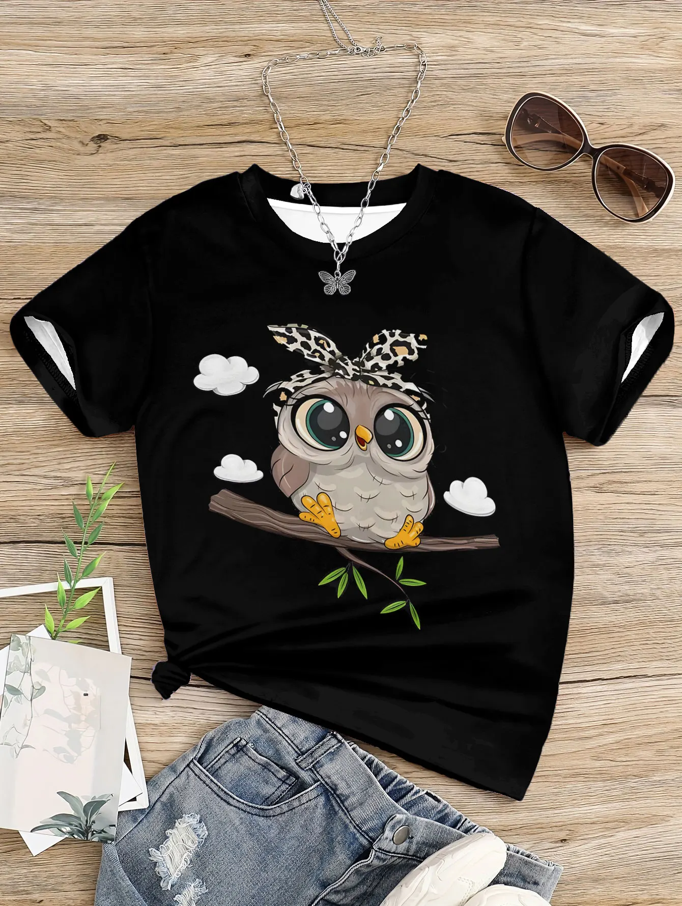 Graphic Cartoon Owl T Shirts T-shirts for Children Girls Clothes Children\'s Clothing for Girl Child T-shirt 2024 Girl Summer