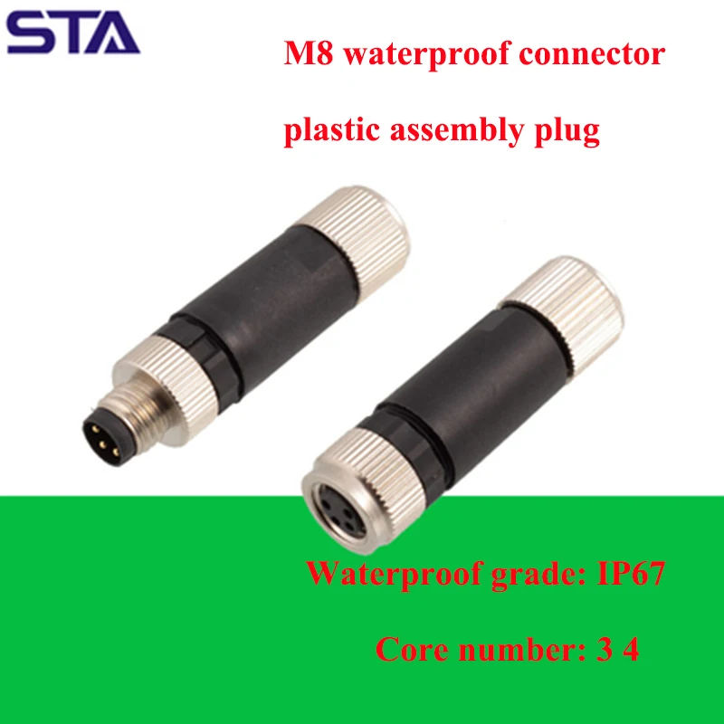 

M8 3Pin 4Pin Waterproof IP67 Connector Plastic Assembled Aviation Plug Straight Elbow Male And Female Socket Screw Crimp Cable