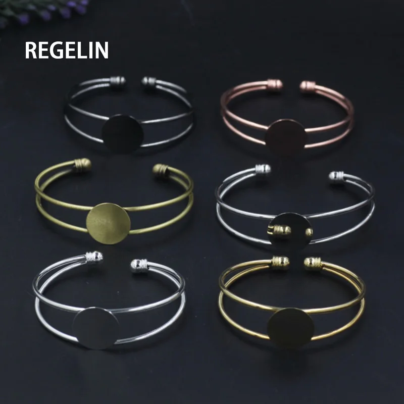 REGELIN Fashion 18mm round Cuff Bracelet Settings Cabochon base 6 Colors Plated Bracelet Blank Setting For Women Gift