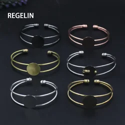 REGELIN Fashion 18mm round Cuff Bracelet Settings Cabochon base 6 Colors Plated Bracelet Blank Setting For Women Gift