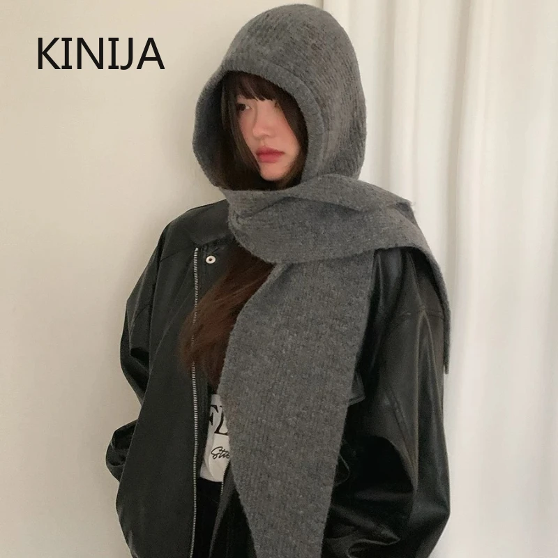 الكورية بالاكلافا بونيه المرأة Skullies قبعة صغيرة وشاح قطعة واحدة سميكة الدافئة الرقبة حماية الشتاء اكسسوارات محبوك القانون