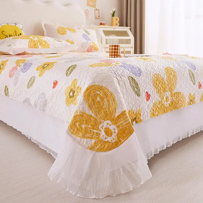 Imagem -03 - Algodão Acolchoado Tampa da Cama Estilo Princesa Chiffon Lace Colcha Dupla Rainha Sandwich Colcha Home Bed Spread Não Incluído Fronha