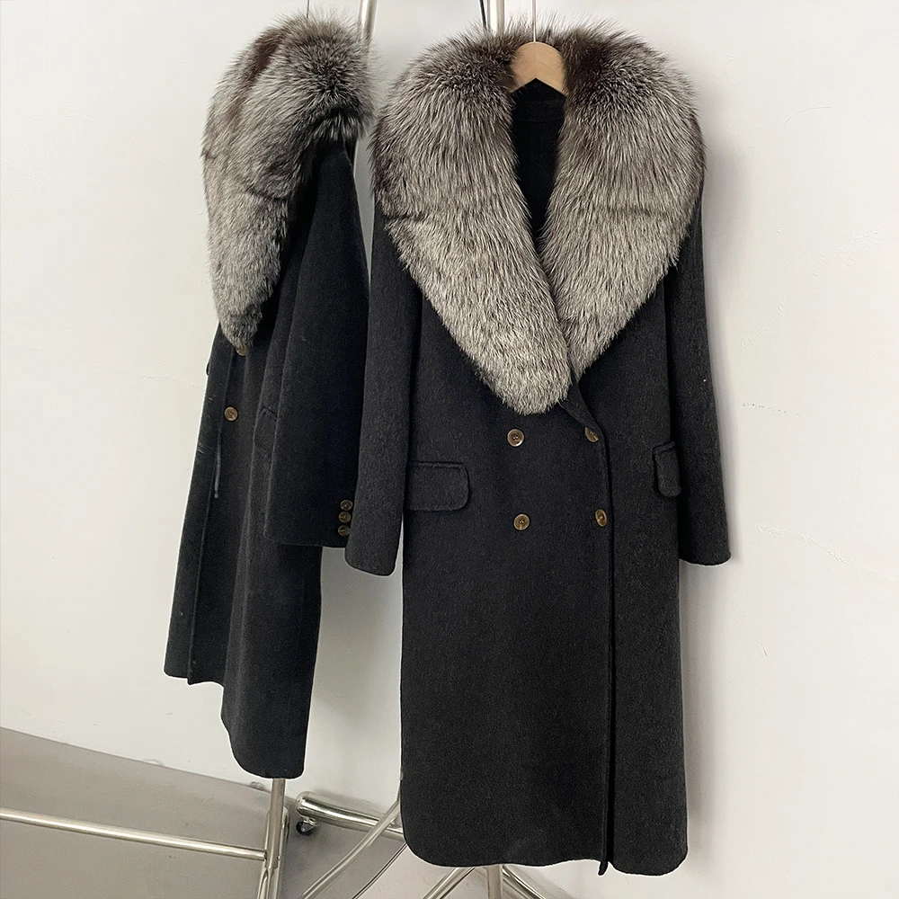OFTBUY Wollmantel für Damen, Luxuriöse Doppelseitige Wolljacke, Winter-Oversize-Mantel mit Echtem Fuchsfell, Doppelreihig, Elegante Oberbekleidung – Detail 30