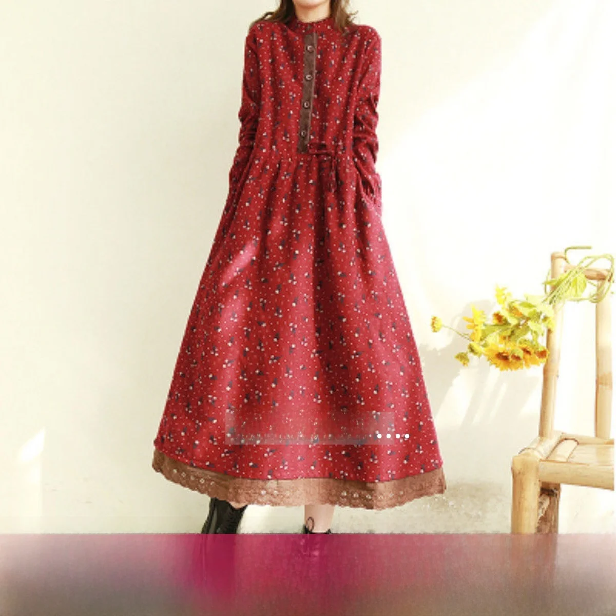 

Ретро-платье женское весеннее свободного кроя из хлопка и льна с цветочным принтом, с завышенной талией, повседневное, винтажное, средней длины