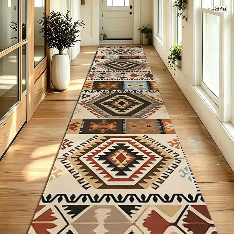 Vintage Navajo Southwestern Kilim Runner Rug, Machine Washable Long Hallway Corridor Carpet, Bohemian Ethnic Diamond Geometric Floor Mat for Entryway, Kitchen, Bedroom, Home Decor