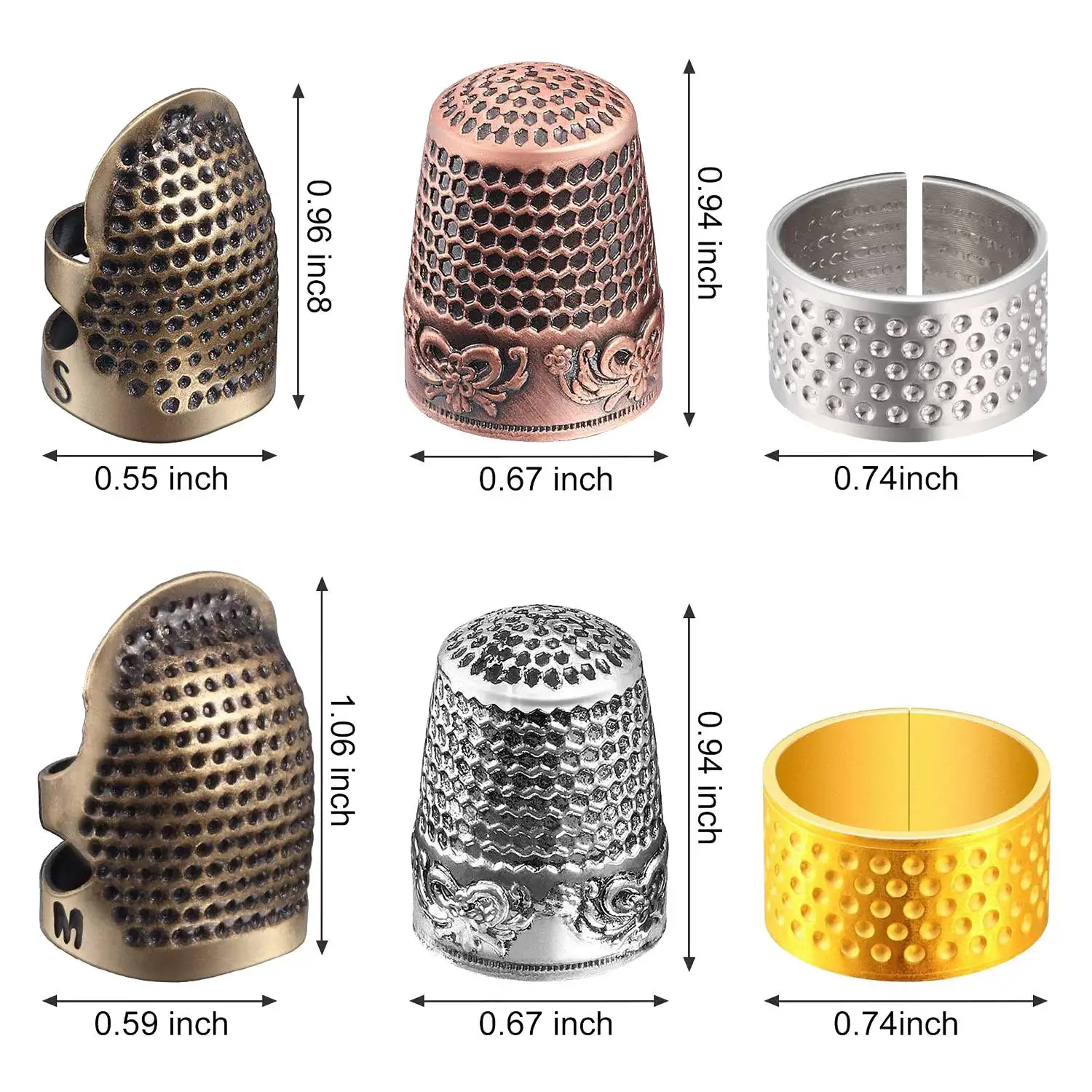 6 Pieces Sewing Thimble Finger Protector,Adjustable Metal Finger Shield Protector for Sewing Embroidery Needlework