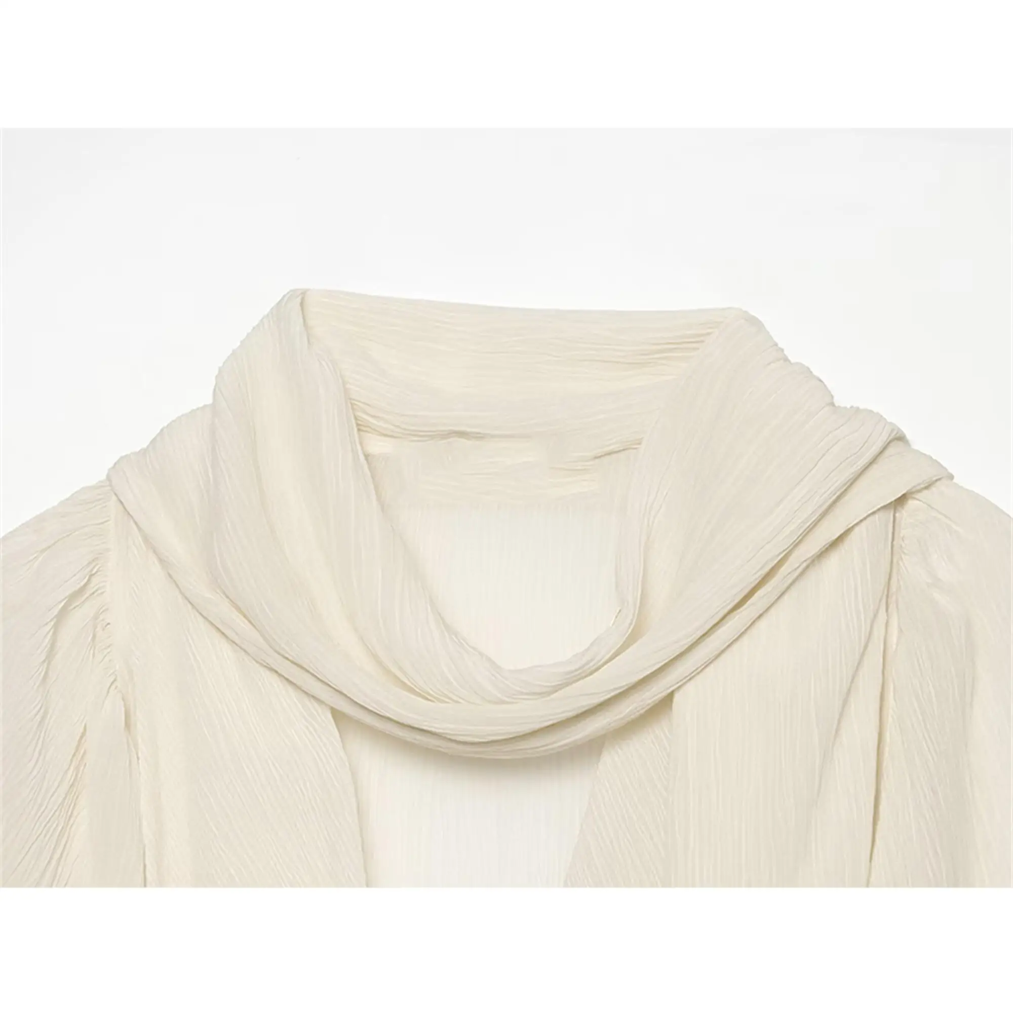 TFMLN Damen Schal-Kragen Lose Bluse Elegante Langarm-Bluse mit Falten Modische Neue Frühlings- und Herbstmode Büro-Hemden – Detail 4