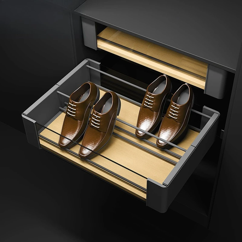 

Wardrobe push-pull shoe rack cloakroom drawer type telescopic shoe rack buffer damping rack