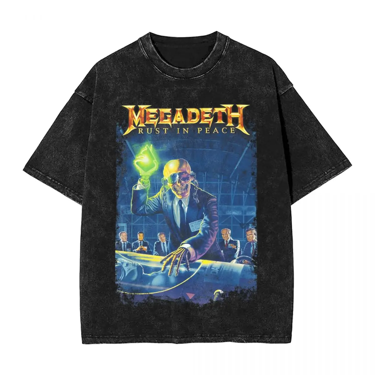 Rust In Peace Metal Rock Band Washed T Shirts Streetwear Hip Hop Cool T-Shirts Megadeths Tees for Men Women Harajuku Printed