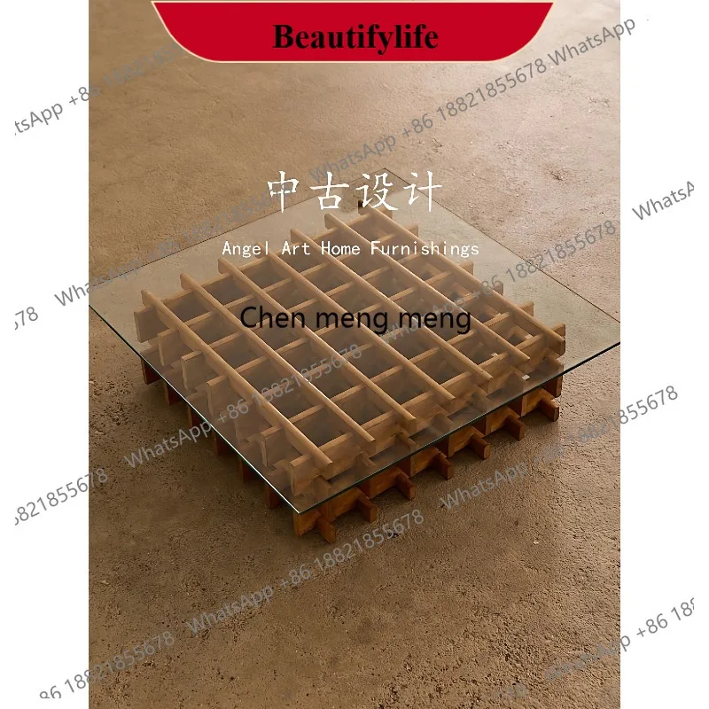 

Q178 Medieval style designer square solid wood coffee table creative French retro style living room