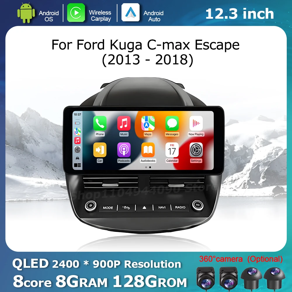 Carplay Android OS for Ford Kuga C-max Escape 2013 - 2018 Car Multimedia Radio Player GPS Navi DSP Stereo Touch Screen WiFi 4G