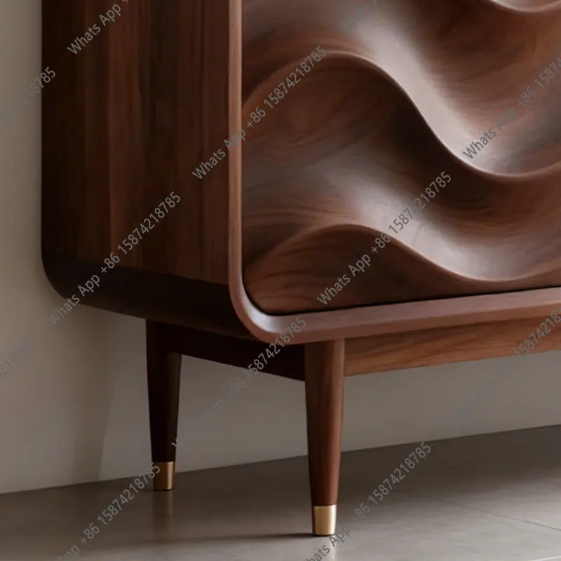 Medieval black walnut porch cabinet Solid wood French wave texture locker Simple artistic home foyer cabinet