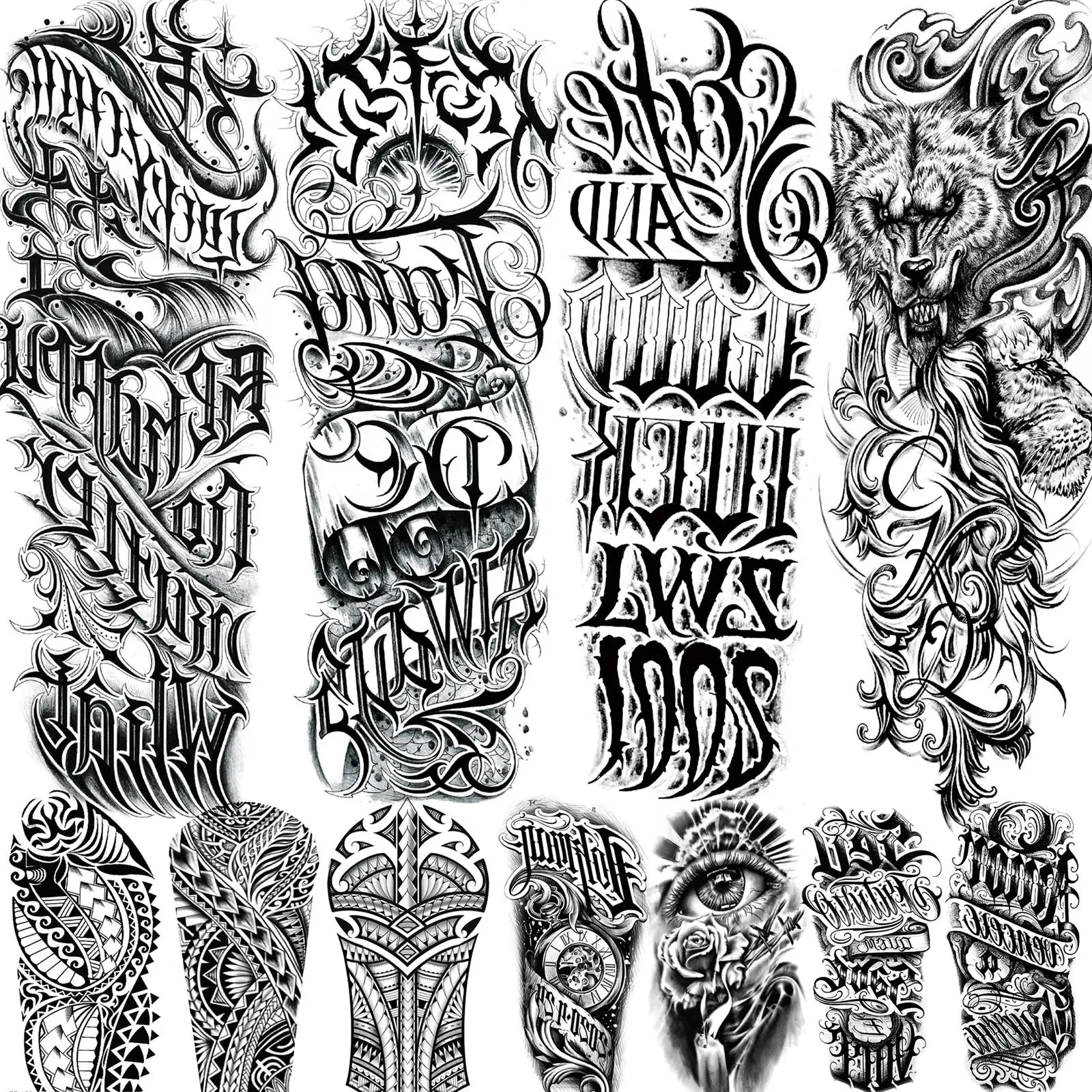 

1 лист вдохновляющие слова с буквами и длинным рукавом временные татуировки для женщин мужчин взрослых поддельные татуировки с тотемом наклейки на руку и тело