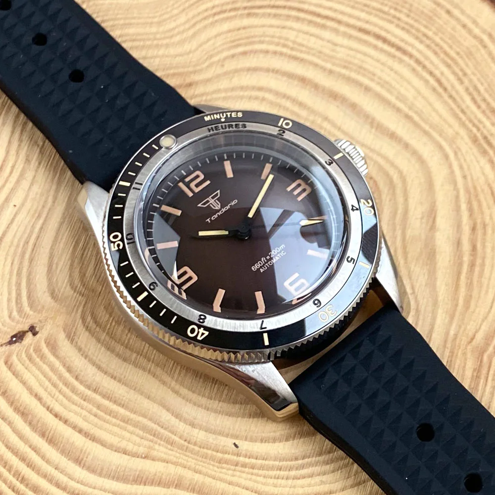 2023 New Tandorio Men Automatic Mechanical Watch Coffee NH35 PT5000 40mm Luxury Sport Luminous 20BAR Swim Dive 120 Click Bezel