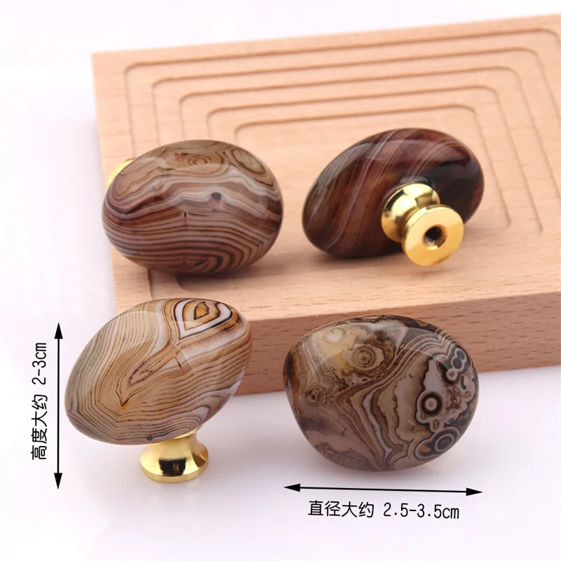 25-35mm Diameter Light Luxury Natural Silk Agate Stone Handle Drawer Wardrobe Door Jewelry Box Knob Single Hole Handles Diy