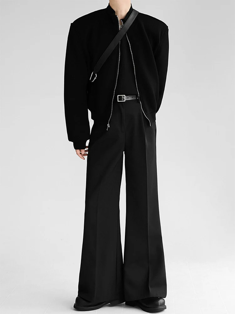 Premium Feel Men's Loose Drapey Micro Flared Pants  Color Nine-Ten Pants Press-Free Black Floor-Length Wide Leg Trousers