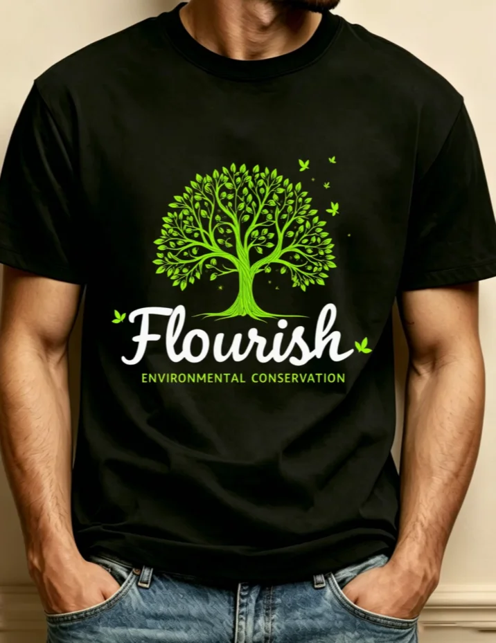 Flourish Environmental Conservation Tree Men's Crewneck T-Shirt Loose Fashion Versatile Soft Wear and Holiday Gifts Nature Insp
